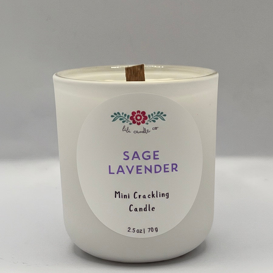 Sage Lavender 2.5 oz Crackling Wooden Wick Candle
