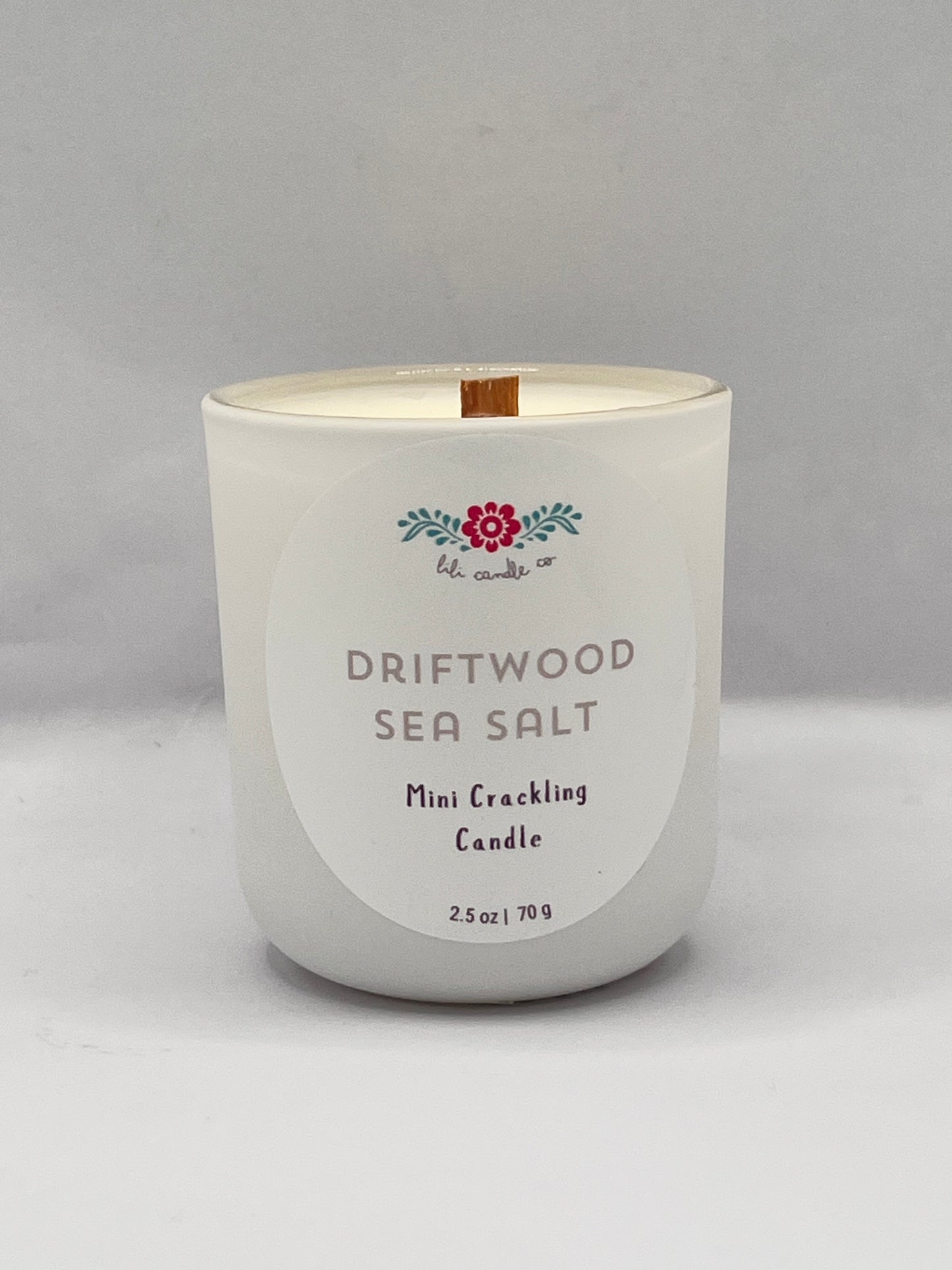 Driftwood Sea Salt 2.5 oz Crackling Wooden Wick Candle