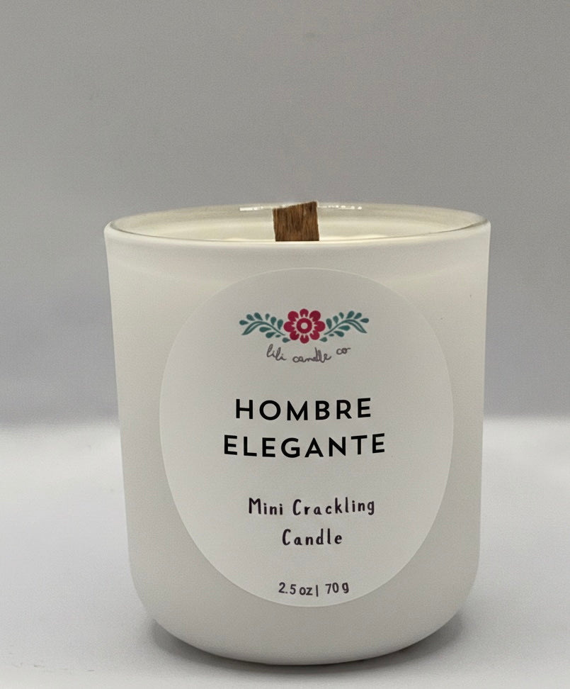 Hombre Elegante 2.5 oz Crackling Wooden Wick Candle
