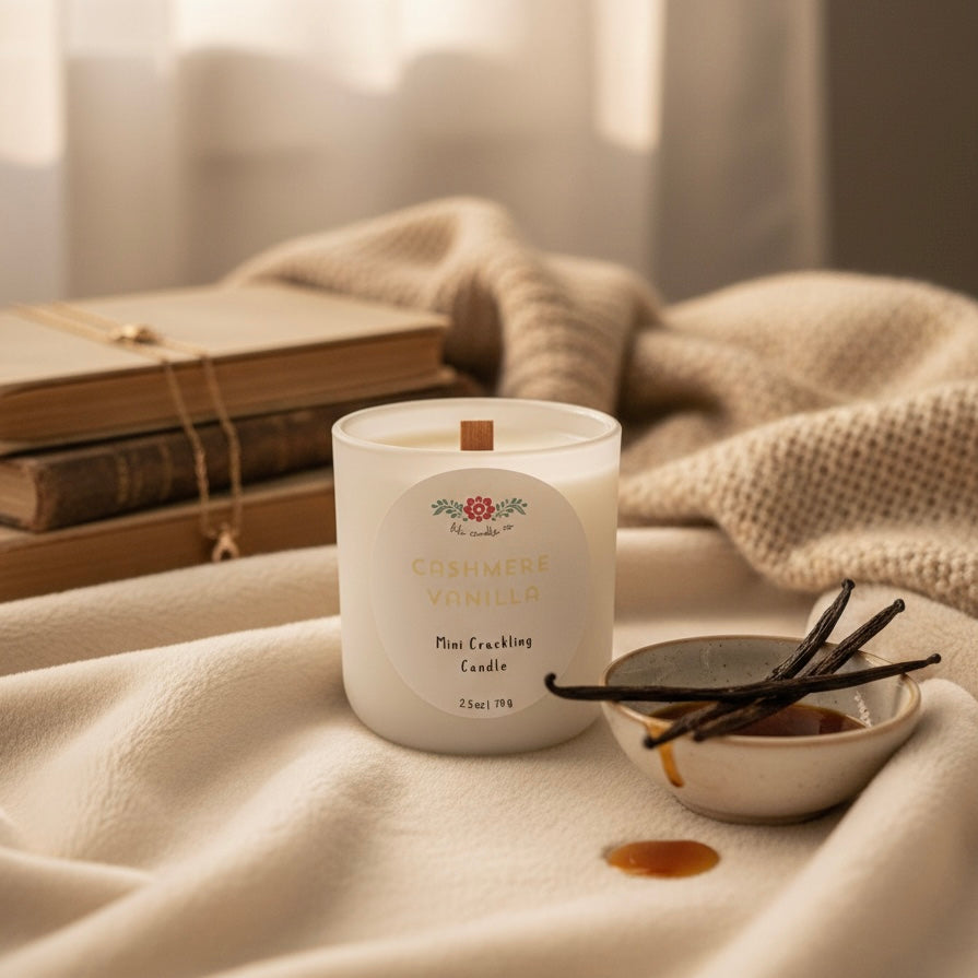 Cashmere Vanilla 2.5 oz Crackling Wooden Wick Candle