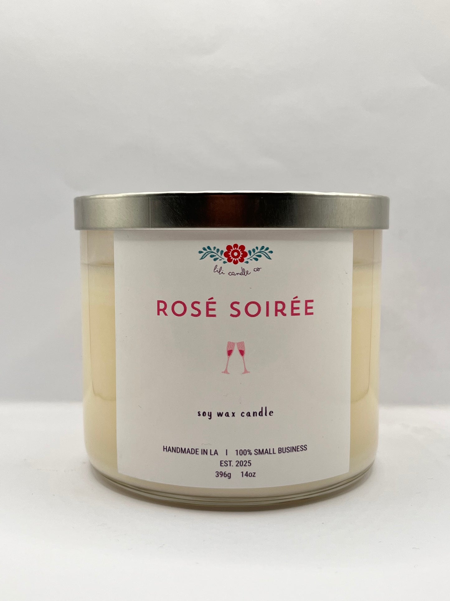 Rosé Soirée 14oz. Premium Soy Wax 3-Wick Candle